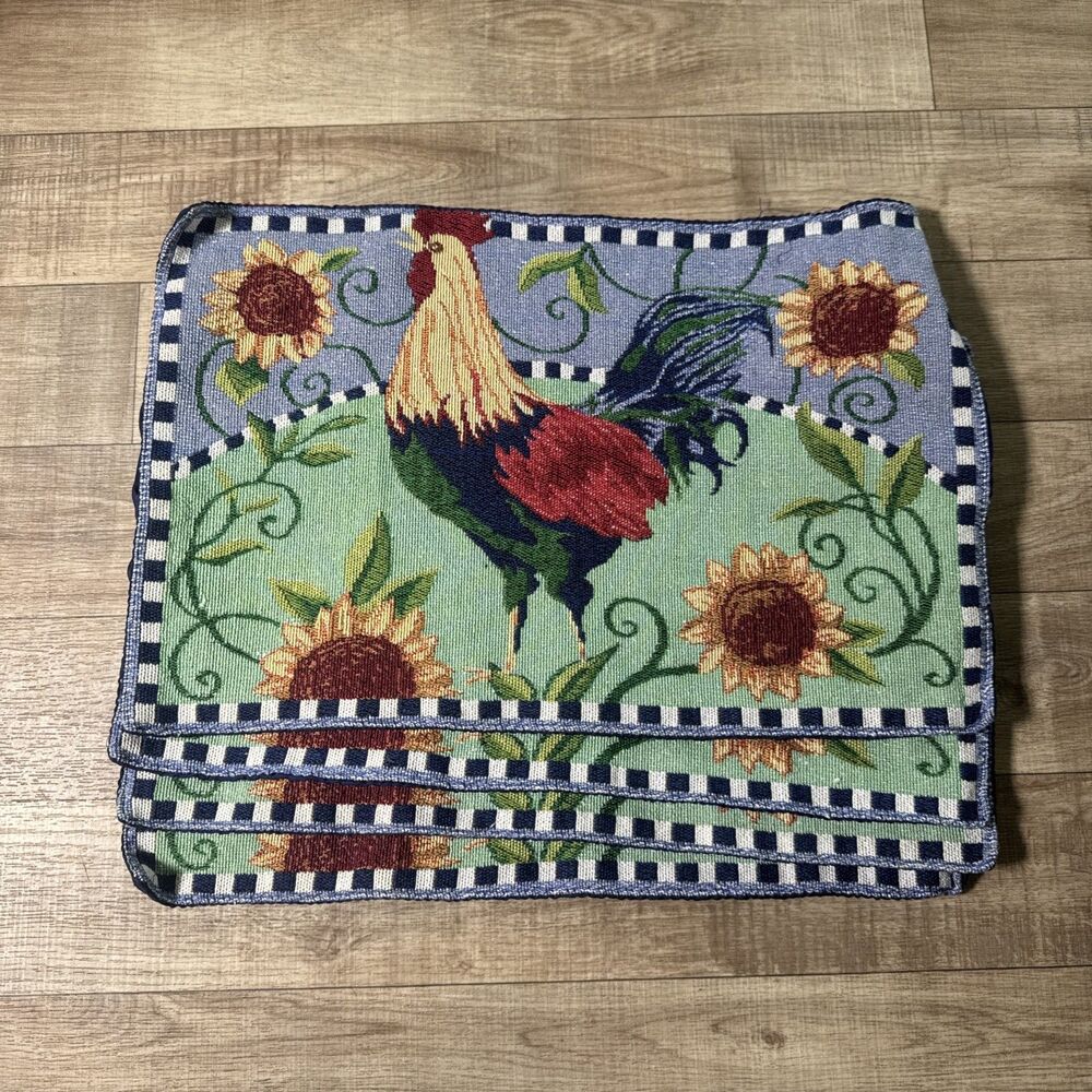 Rooster Chicken Country Farmhouse Tapestry Placemats 18" X 12" Set of 4